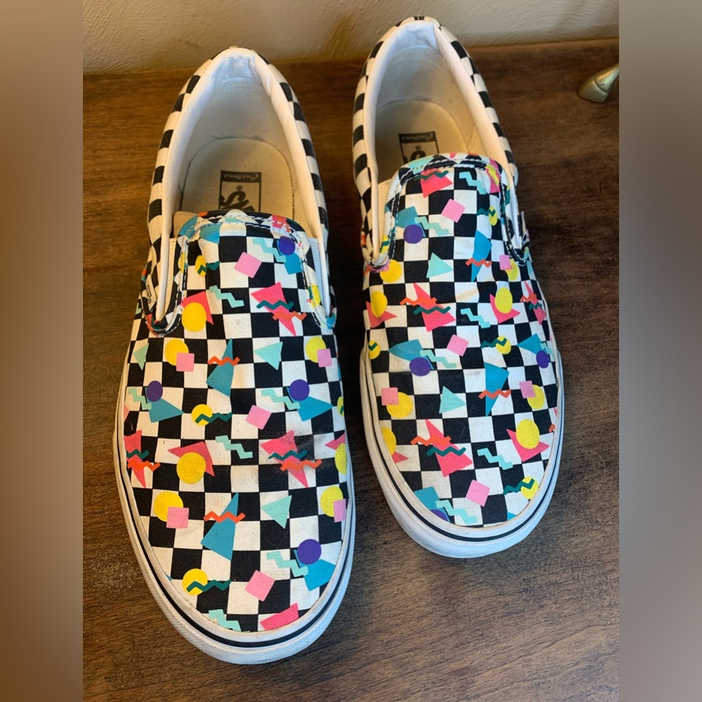 Vans Saved by the Bell Skate Slip-On RARE Size 12 Men BLACK WHITE Geometric